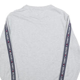 TOMMY HILFIGER Mens Grey Crew Neck Sweatshirt S Logo Tape Sleeves Cotton Blend