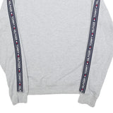 TOMMY HILFIGER Mens Grey Crew Neck Sweatshirt S Logo Tape Sleeves Cotton Blend