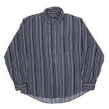 MCEARL Mens Blue & White Striped Shirt L Classic Button-Down Cotton Blend