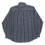 MCEARL Mens Blue & White Striped Shirt L Classic Button-Down Cotton Blend