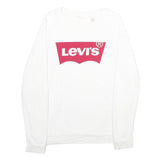 LEVI'S Mens White S Crew Neck Sweatshirt Cotton Logo Print Casual Pullover