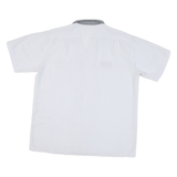 SIAM EMPORIUM Mens White & Grey Casual Plain Cotton Blend Shirt S Relaxed Fit