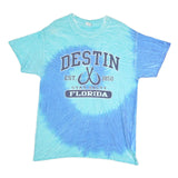 GILDAN Mens Blue Tie Dye Destin Florida Graphic T-Shirt L Crew Neck Short Sleeve