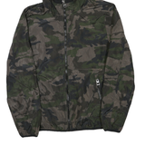 GUESS Mens Green Camouflage Hooded Jacket S Polyester Blend Lightweight Zip