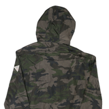 GUESS Mens Green Camouflage Hooded Jacket S Polyester Blend Lightweight Zip