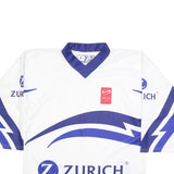 OCHSNER Mens White & Blue Modern S Long Sleeve V-Neck Zurich Logo T-Shirt