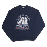 JERZEES Mens Navy Blue Sailing Florida Crew Neck Sweatshirt M Cotton