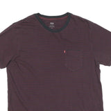 LEVI'S Mens Maroon & Black Stripe T-Shirt L Short Sleeve Crew Neck Cotton Blend