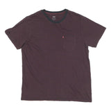 LEVI'S Mens Maroon & Black Stripe T-Shirt L Short Sleeve Crew Neck Cotton Blend