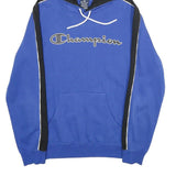 CHAMPION Mens Blue & Black Pullover Hoodie M Chest Logo Cotton Blend