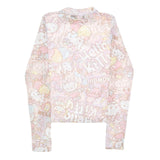 SAWRI Womens Pink Printed Long Sleeve Round Neck Top S Hello Kitty Mesh