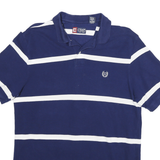 CHAPS Mens Blue & White Striped Short Sleeve Polo Shirt L Cotton Casual Classic