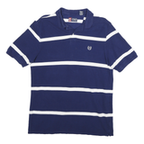CHAPS Mens Blue & White Striped Short Sleeve Polo Shirt L Cotton Casual Classic