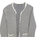 Esprit Womens Black & White Knit Jacket S Woven Chevron Pattern Open Front