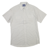 WRANGLER Mens White & Grey Striped Western Shirt L Cotton Blend Short Sleeve