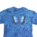 Womens Blue Tie Dye Butterfly Graphic T-Shirt L Short Sleeve Crew Neck Cotton