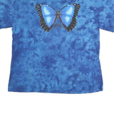 Womens Blue Tie Dye Butterfly Graphic T-Shirt L Short Sleeve Crew Neck Cotton