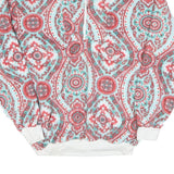 Mens Blue Red White Patterned Pullover Jumper Half Zip Polyester XL Casual