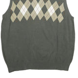 DOCKERS Mens Grey Beige Argyle Cotton Sleeveless V-Neck Jumper L Classic