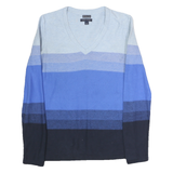 TOMMY HILFIGER Womens Blue & Navy Patterned V-Neck Basic Knit Jumper Size M