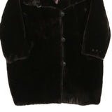 Womens Black Faux Fur Plush Coat L Polyester Blend Button Closure Warm
