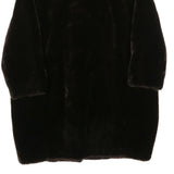 Womens Black Faux Fur Plush Coat L Polyester Blend Button Closure Warm