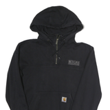 CARHARTT Mens Black Pullover Hoodie S ¼ Zip Logo Patch Cotton Sweatshirt