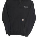 CARHARTT Mens Black Pullover Hoodie S ¼ Zip Logo Patch Cotton Sweatshirt