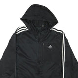 ADIDAS Mens Black & White Hooded Zip Jacket L Polyester Blend Sportswear