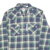 LEVI'S Mens Blue & Green Plaid Shirts L Cotton Blend Casual Button Up Shirt