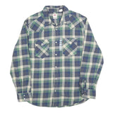 LEVI'S Mens Blue & Green Plaid Shirts L Cotton Blend Casual Button Up Shirt