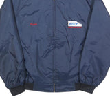 Mens Navy Blue Polyester Plain Bomber Jacket L Zip Pocket Casual Retro