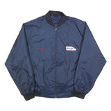 Mens Navy Blue Polyester Plain Bomber Jacket L Zip Pocket Casual Retro