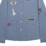 LINDSAY MODA Womens Blue Cotton Patch Button Jacket L Casual Light Fabric