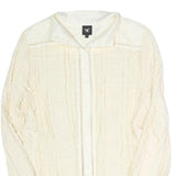 NU Womens Cream Long Sleeve Button Neck Textured Cotton Blend Top L