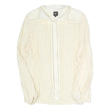 NU Womens Cream Long Sleeve Button Neck Textured Cotton Blend Top L