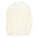 NU Womens Cream Long Sleeve Button Neck Textured Cotton Blend Top L