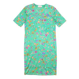 MODELE ALGO Womens Green Floral Button Midi Dress Cotton Blend Short Sleeve M