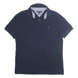 TOMMY HILFIGER Mens Blue Polo Shirt L Cotton Short Sleeve Plain Classic Fit