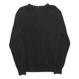TOMMY HILFIGER Mens Black Plain V-Neck Basic Knit Jumper L Cotton Blend Pullover