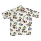 ISLAND COLLECTION Mens Cream Cotton Hawaiian Shirt L Beach Floral Car Print