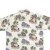 ISLAND COLLECTION Mens Cream Cotton Hawaiian Shirt L Beach Floral Car Print