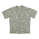 PALM WAVE Mens Green & Cream Hawaiian Shirt M Cotton Blend Tropical Print