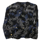 Womens Black & Blue Floral Button Jacket S Polyester Blend Elegant Patterned