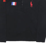 POLO RALPH LAUREN Womens Black & Red Graphic T-Shirt L Long Sleeve V-Neck Button