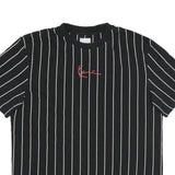 KARL KANI Mens Black & White Striped Streetwear Graphic T-Shirt M Short Sleeve