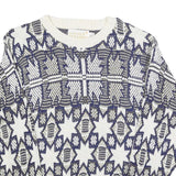 GOLDEN PYRAMID Womens White & Navy Patterned Cotton Jumper Crew Neck Regular L