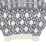 GOLDEN PYRAMID Womens White & Navy Patterned Cotton Jumper Crew Neck Regular L