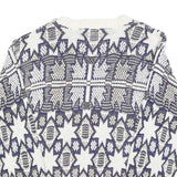 GOLDEN PYRAMID Womens White & Navy Patterned Cotton Jumper Crew Neck Regular L