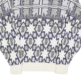 GOLDEN PYRAMID Womens White & Navy Patterned Cotton Jumper Crew Neck Regular L